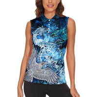 Eye of God Huginn and Muninn Viking Women Sleeveless Polo Shirt Odin Ravens in Frostflame and Runeflight Style