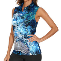 Eye of God Huginn and Muninn Viking Women Sleeveless Polo Shirt Odin Ravens in Frostflame and Runeflight Style