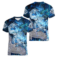 Eye of God Huginn and Muninn Viking Women V-Neck T-Shirt Odin Ravens in Frostflame and Runeflight Style