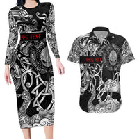 Viking Warrior Couples Matching Long Sleeve Bodycon Dress and Hawaiian Shirt Tales Entwined in Nordic Knotwork