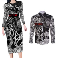 Viking Warrior Couples Matching Long Sleeve Bodycon Dress and Long Sleeve Button Shirt Tales Entwined in Nordic Knotwork