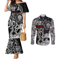Viking Warrior Couples Matching Mermaid Dress and Long Sleeve Button Shirt Tales Entwined in Nordic Knotwork
