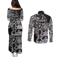 Viking Warrior Couples Matching Puletasi and Long Sleeve Button Shirt Tales Entwined in Nordic Knotwork