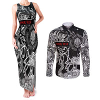 Viking Warrior Couples Matching Tank Maxi Dress and Long Sleeve Button Shirt Tales Entwined in Nordic Knotwork