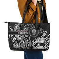 Viking Warrior Leather Tote Bag Tales Entwined in Nordic Knotwork