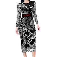 Viking Warrior Long Sleeve Bodycon Dress Tales Entwined in Nordic Knotwork