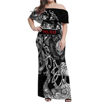 Viking Warrior Off Shoulder Maxi Dress Tales Entwined in Nordic Knotwork