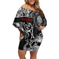 Viking Warrior Off Shoulder Short Dress Tales Entwined in Nordic Knotwork