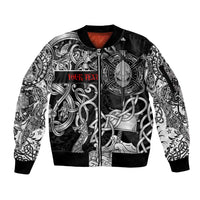 Viking Warrior Sleeve Zip Bomber Jacket Tales Entwined in Nordic Knotwork