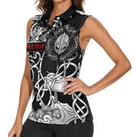 Viking Warrior Women Sleeveless Polo Shirt Tales Entwined in Nordic Knotwork