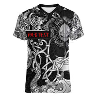 Viking Warrior Women V-Neck T-Shirt Tales Entwined in Nordic Knotwork