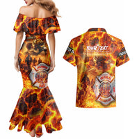 Firefighter Fathers Day Couples Matching Mermaid Dress and Hawaiian Shirt Dad By Name - Firefighter By Heart