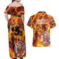 Firefighter Fathers Day Couples Matching Off Shoulder Maxi Dress and Hawaiian Shirt Dad By Name - Firefighter By Heart