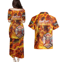 Firefighter Fathers Day Couples Matching Puletasi and Hawaiian Shirt Dad By Name - Firefighter By Heart