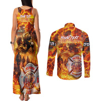 Firefighter Fathers Day Couples Matching Tank Maxi Dress and Long Sleeve Button Shirt Dad By Name - Firefighter By Heart