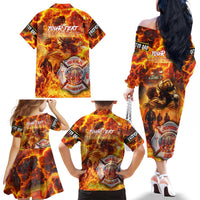 Firefighter Fathers Day Family Matching Off The Shoulder Long Sleeve Dress and Hawaiian Shirt Dad By Name - Firefighter By Heart