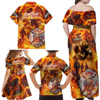Firefighter Fathers Day Family Matching Off Shoulder Maxi Dress and Hawaiian Shirt Dad By Name - Firefighter By Heart