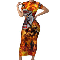 Firefighter Fathers Day Family Matching Short Sleeve Bodycon Dress and Hawaiian Shirt Dad By Name - Firefighter By Heart