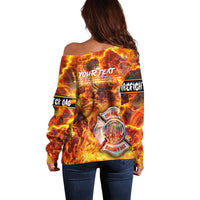 Firefighter Fathers Day Off Shoulder Sweater Dad By Name - Firefighter By Heart
