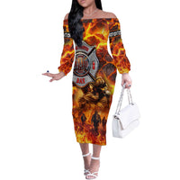 Firefighter Fathers Day Off The Shoulder Long Sleeve Dress Dad By Name - Firefighter By Heart