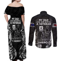 Veteran Fathers Day Couples Matching Off Shoulder Maxi Dress and Long Sleeve Button Shirt My Dad is Not Just a Veteran, He's My Hero - Wonder Print Shop