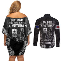 Veteran Fathers Day Couples Matching Off Shoulder Short Dress and Long Sleeve Button Shirt My Dad is Not Just a Veteran, He's My Hero - Wonder Print Shop