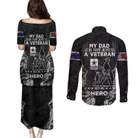 Veteran Fathers Day Couples Matching Puletasi and Long Sleeve Button Shirt My Dad is Not Just a Veteran, He's My Hero - Wonder Print Shop