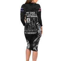 Veteran Fathers Day Family Matching Long Sleeve Bodycon Dress and Hawaiian Shirt My Dad is Not Just a Veteran, He's My Hero - Wonder Print Shop