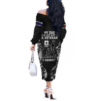 Veteran Fathers Day Off The Shoulder Long Sleeve Dress My Dad is Not Just a Veteran, He's My Hero - Wonder Print Shop