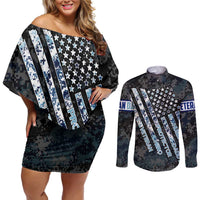 Veteran Hero Protector Husband Daddy Couples Matching Off Shoulder Short Dress and Long Sleeve Button Shirt Veteran Fathers Day