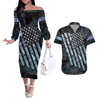 Veteran Hero Protector Husband Daddy Couples Matching Off The Shoulder Long Sleeve Dress and Hawaiian Shirt Veteran Fathers Day