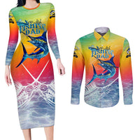 Fishing Dad Couples Matching Long Sleeve Bodycon Dress and Long Sleeve Button Shirt Fast Sharp and Strong Like a Sailfish