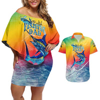 Fishing Dad Couples Matching Off Shoulder Short Dress and Hawaiian Shirt Fast Sharp and Strong Like a Sailfish