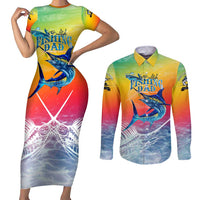Fishing Dad Couples Matching Short Sleeve Bodycon Dress and Long Sleeve Button Shirt Fast Sharp and Strong Like a Sailfish