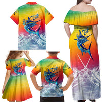 Fishing Dad Family Matching Off Shoulder Maxi Dress and Hawaiian Shirt Fast Sharp and Strong Like a Sailfish