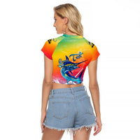 Fishing Dad Raglan Cropped T Shirt Fast Sharp and Strong Like a Sailfish