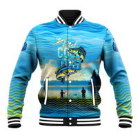 Reel Cool Dad Fishing Baseball Jacket Father Hooked on Love and Lakeside Moments