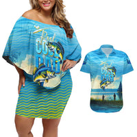Reel Cool Dad Fishing Couples Matching Off Shoulder Short Dress and Hawaiian Shirt Father Hooked on Love and Lakeside Moments
