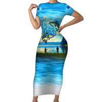 Reel Cool Dad Fishing Family Matching Short Sleeve Bodycon Dress and Hawaiian Shirt Father Hooked on Love and Lakeside Moments