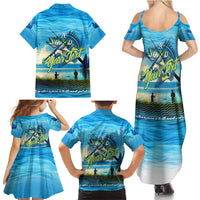 Reel Cool Dad Fishing Family Matching Summer Maxi Dress and Hawaiian Shirt Father Hooked on Love and Lakeside Moments