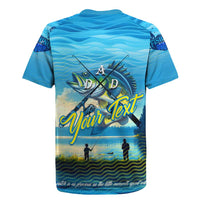 Reel Cool Dad Fishing Rugby Jersey Father Hooked on Love and Lakeside Moments