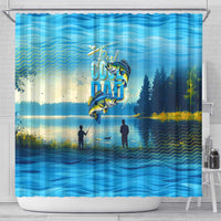 Reel Cool Dad Fishing Shower Curtain Father Hooked on Love and Lakeside Moments