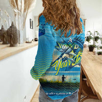 Reel Cool Dad Fishing Women Casual Shirt Father Hooked on Love and Lakeside Moments