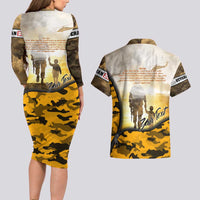 Veteran Dad Couples Matching Long Sleeve Bodycon Dress and Hawaiian Shirt The Strength of a Soldier - The Heart of a Father