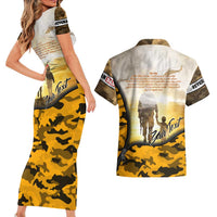 Veteran Dad Couples Matching Short Sleeve Bodycon Dress and Hawaiian Shirt The Strength of a Soldier - The Heart of a Father