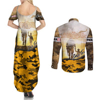 Veteran Dad Couples Matching Summer Maxi Dress and Long Sleeve Button Shirt The Strength of a Soldier - The Heart of a Father