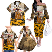 Veteran Dad Family Matching Off The Shoulder Long Sleeve Dress and Hawaiian Shirt The Strength of a Soldier - The Heart of a Father