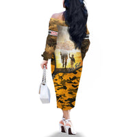 Veteran Dad Family Matching Off The Shoulder Long Sleeve Dress and Hawaiian Shirt The Strength of a Soldier - The Heart of a Father