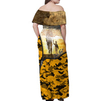 Veteran Dad Family Matching Off Shoulder Maxi Dress and Hawaiian Shirt The Strength of a Soldier - The Heart of a Father