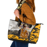 Veteran Dad Leather Tote Bag The Strength of a Soldier - The Heart of a Father